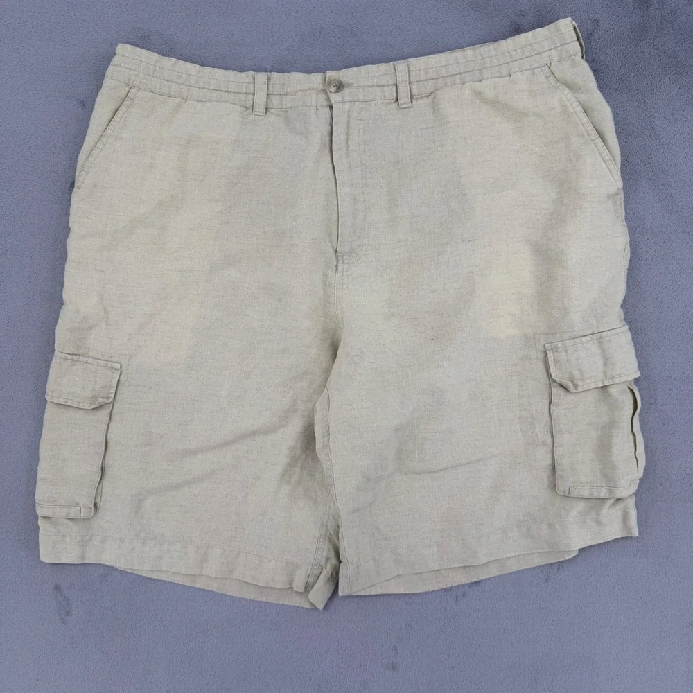 Tasso Elba Mens 100% Linen Cargo Shorts Beige Sand Size 42 Utility Summer Casual